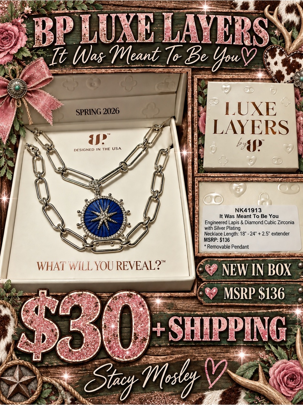BP Luxe Layers Silver Necklace with Blue Starburst Pendant by BP
